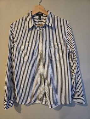 Lauren Ralph Lauren Jeans Blue White Stripe 100% Cotton Shirt Coastal Preppy